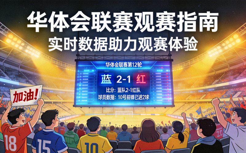 华体会联赛观赛指南配图 - 体育场内观众席与实时数据屏幕的观赛场景