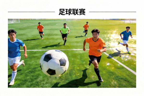 足球联赛赛事全覆盖配图 - 绿茵球场上的足球比赛瞬间