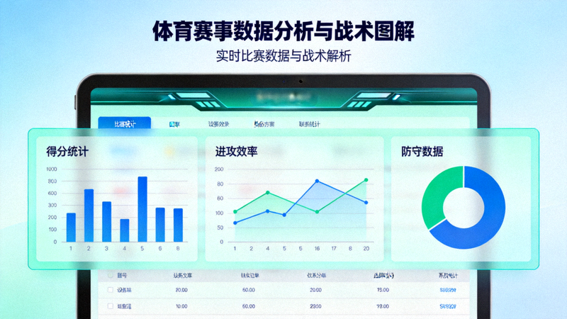 体育赛事数据分析与战术图解示意图 - 屏幕上显示比赛统计图表